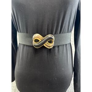 Day-Lor Womens VTG Black and Gold Infinity Elastic Cinch Belt 80s Sz 30/32
